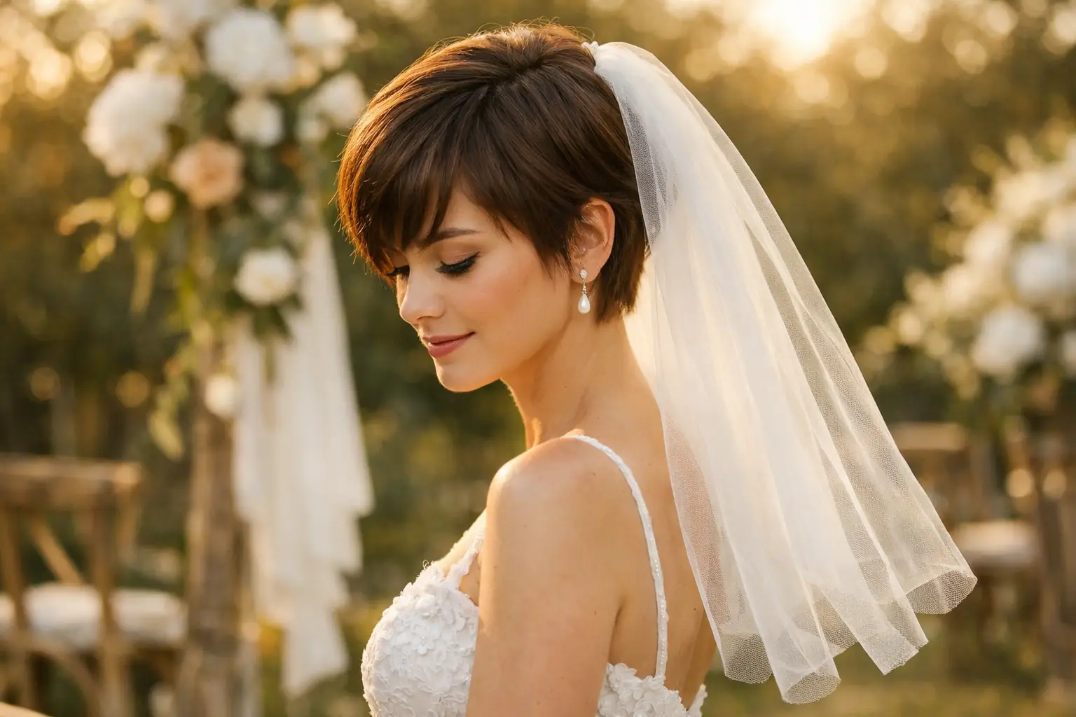 Short Hair with Veil