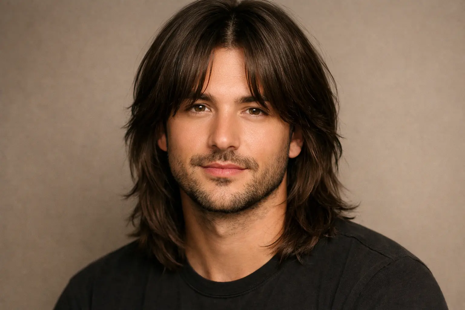 The Curtain Bangs with Long Layers for Round and Heart Faces