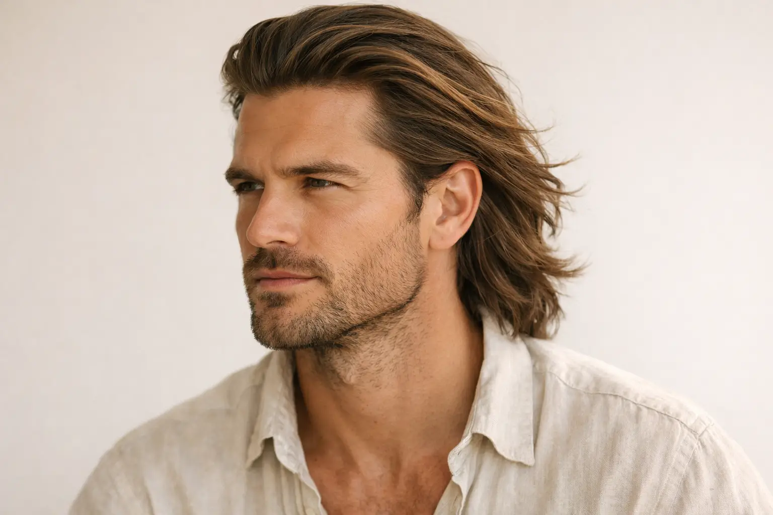 The Swept-Back Long Style for Square Faces