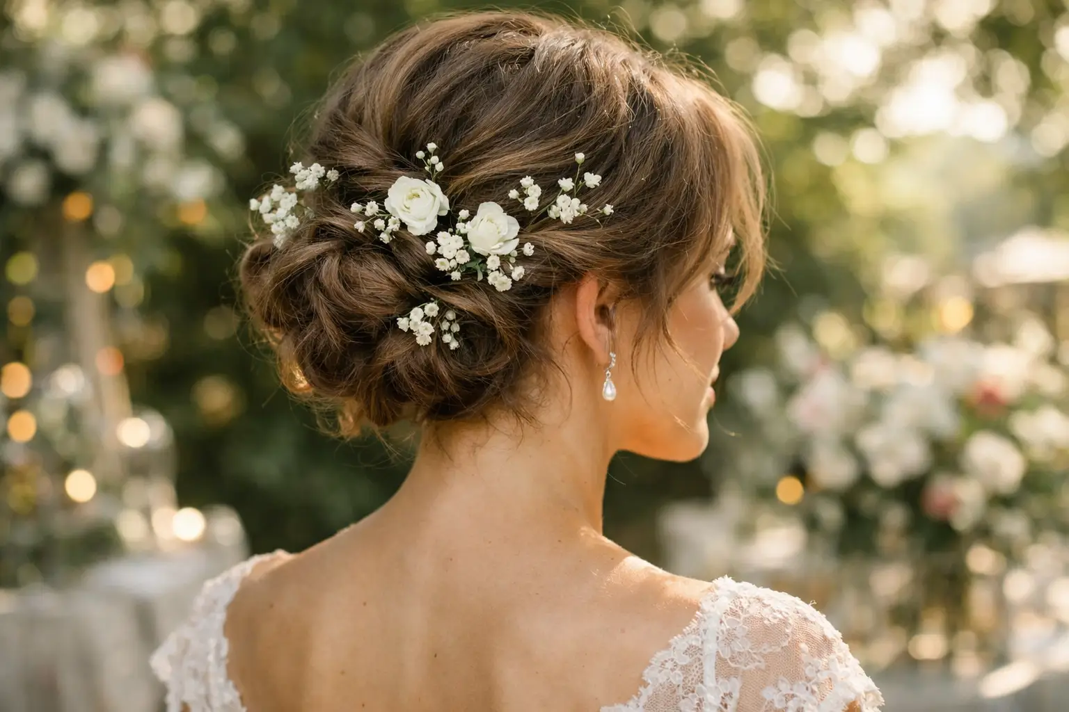 Tousled Chignon with Fresh Flowers