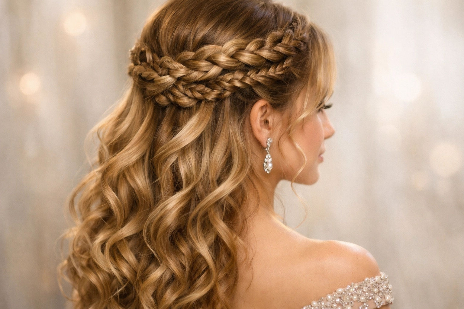 Braided Crown Half Up Style