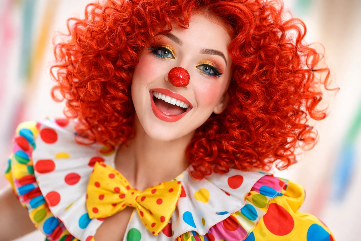 Bright Red Curly Clown Hair