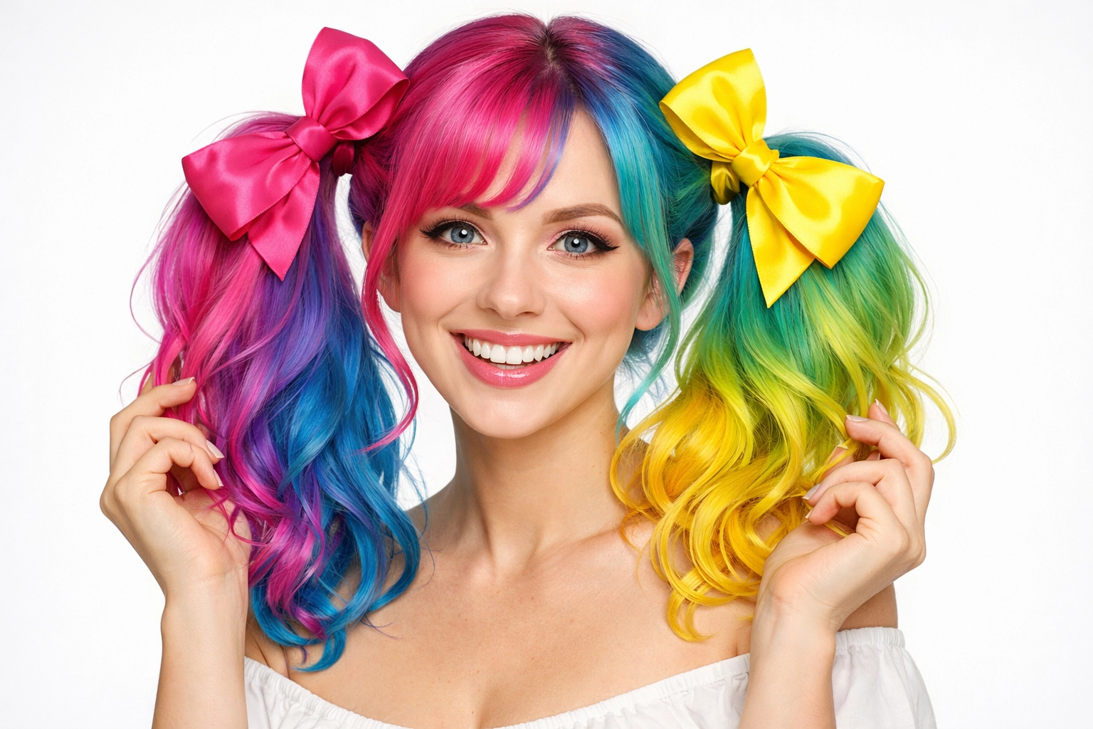 Colorful Pigtails with Bows