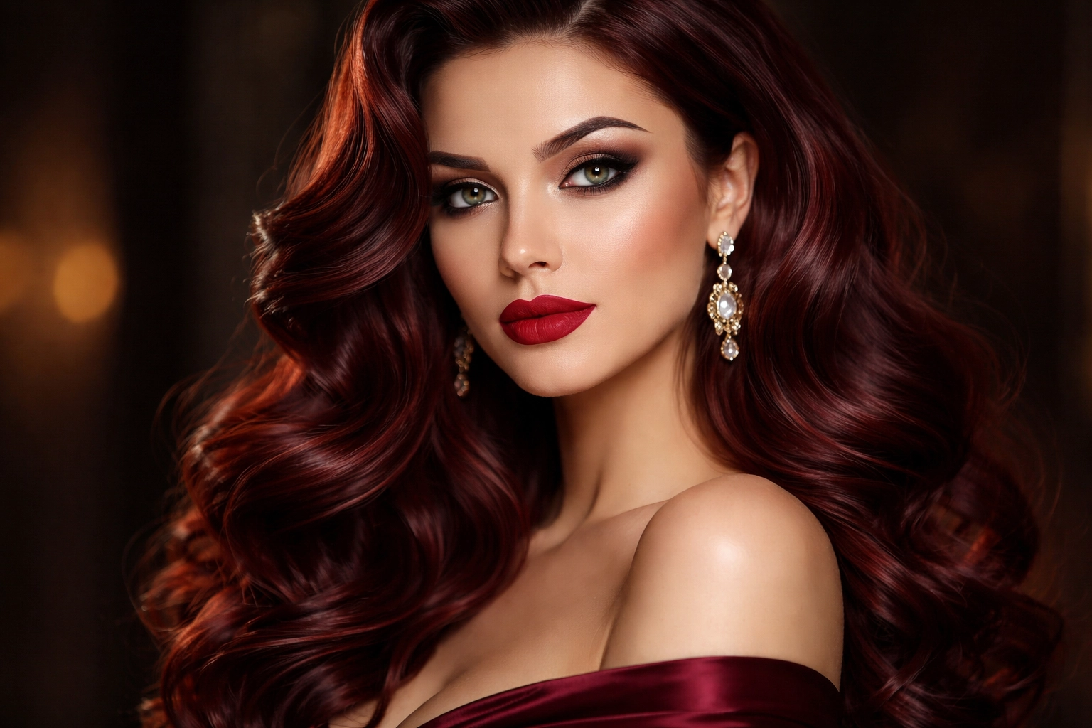 Dark Red Wavy Hairstyle