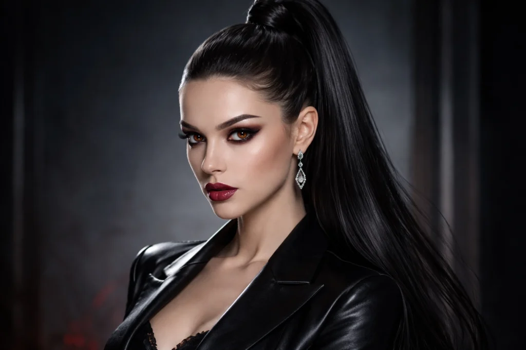 High Ponytail with Dark Shine
