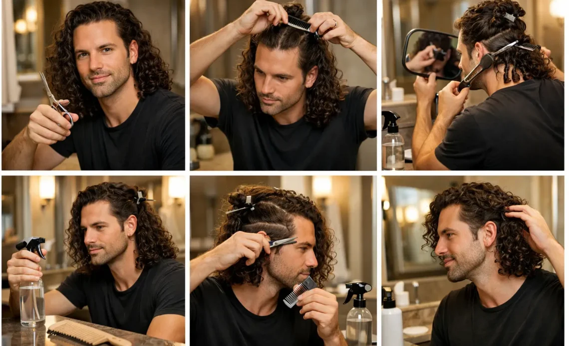 how to cut mens long curly hair at home