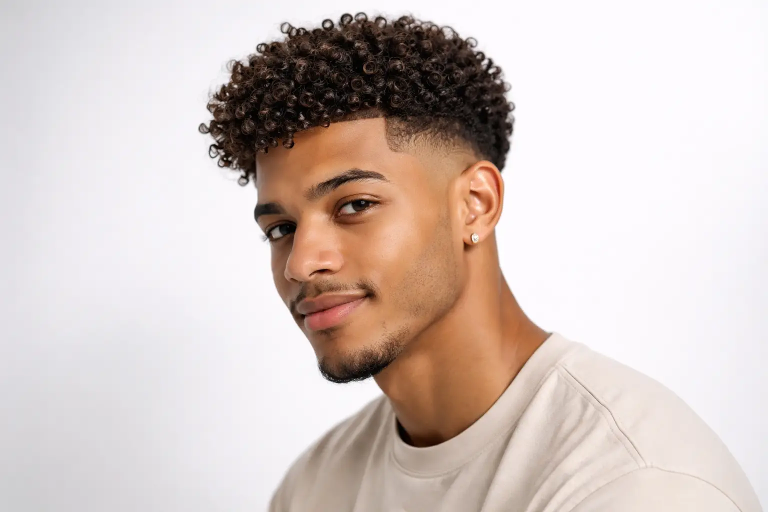Low Fade with Curly Top