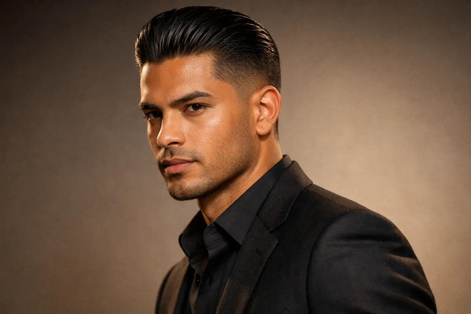 Low Fade with Slick Back