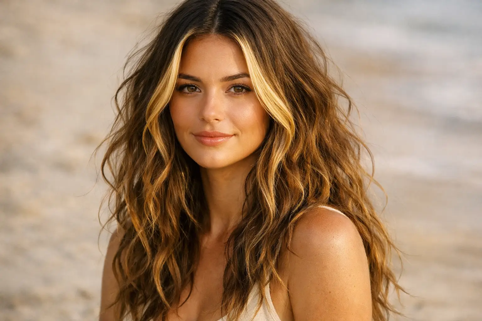 The Beachy Waves with Money Piece Highlights