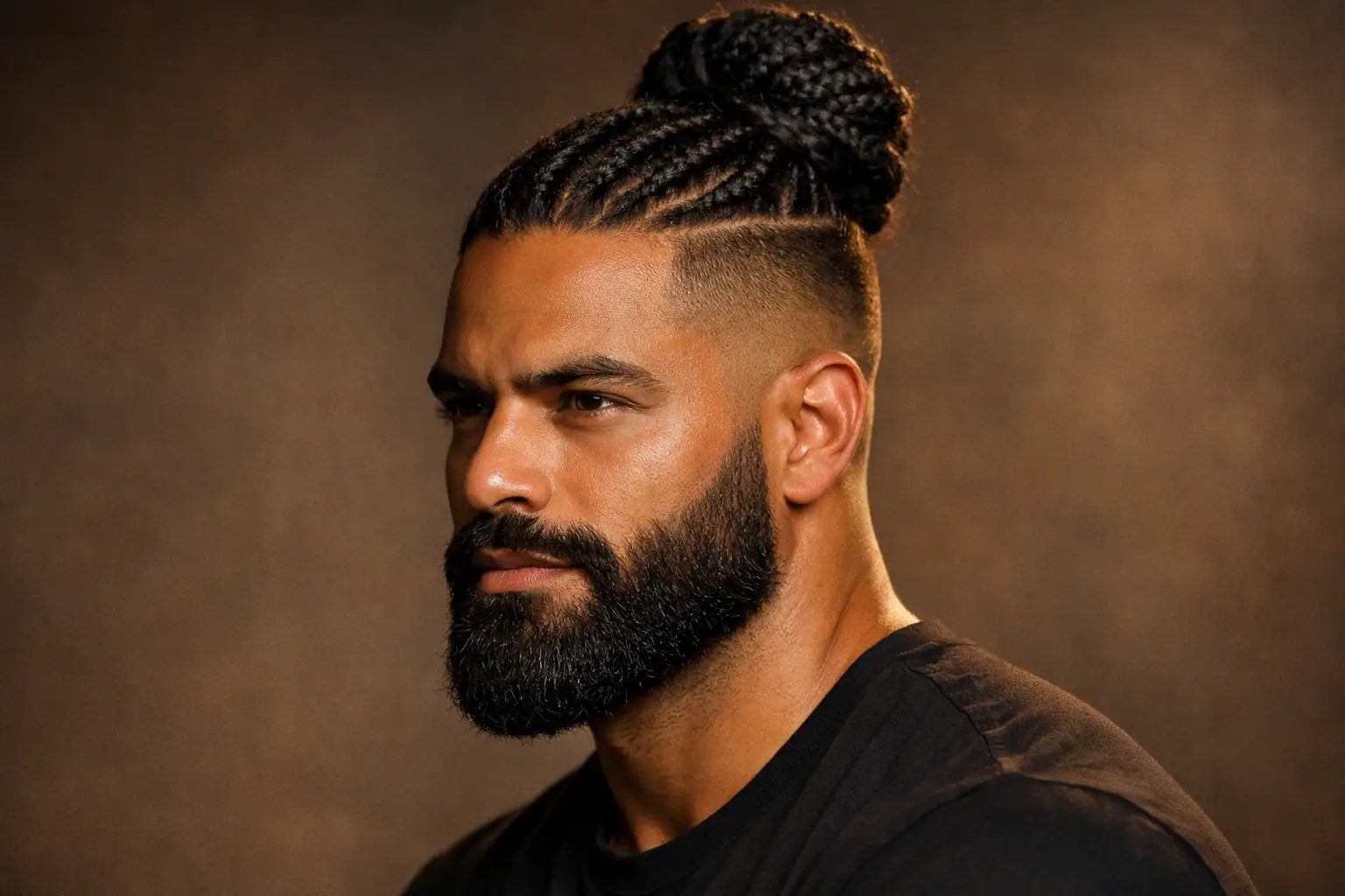 The Braided Man Bun with Beard Combination