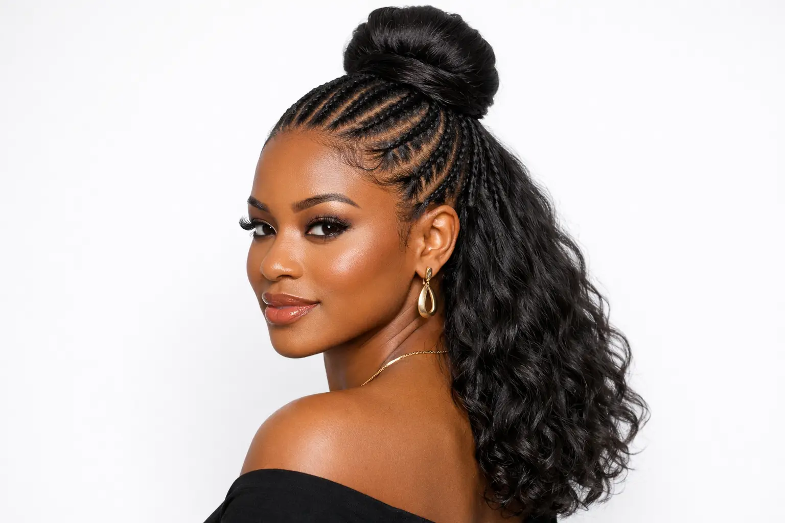 The Cornrows Into High Bun Half-Up Style