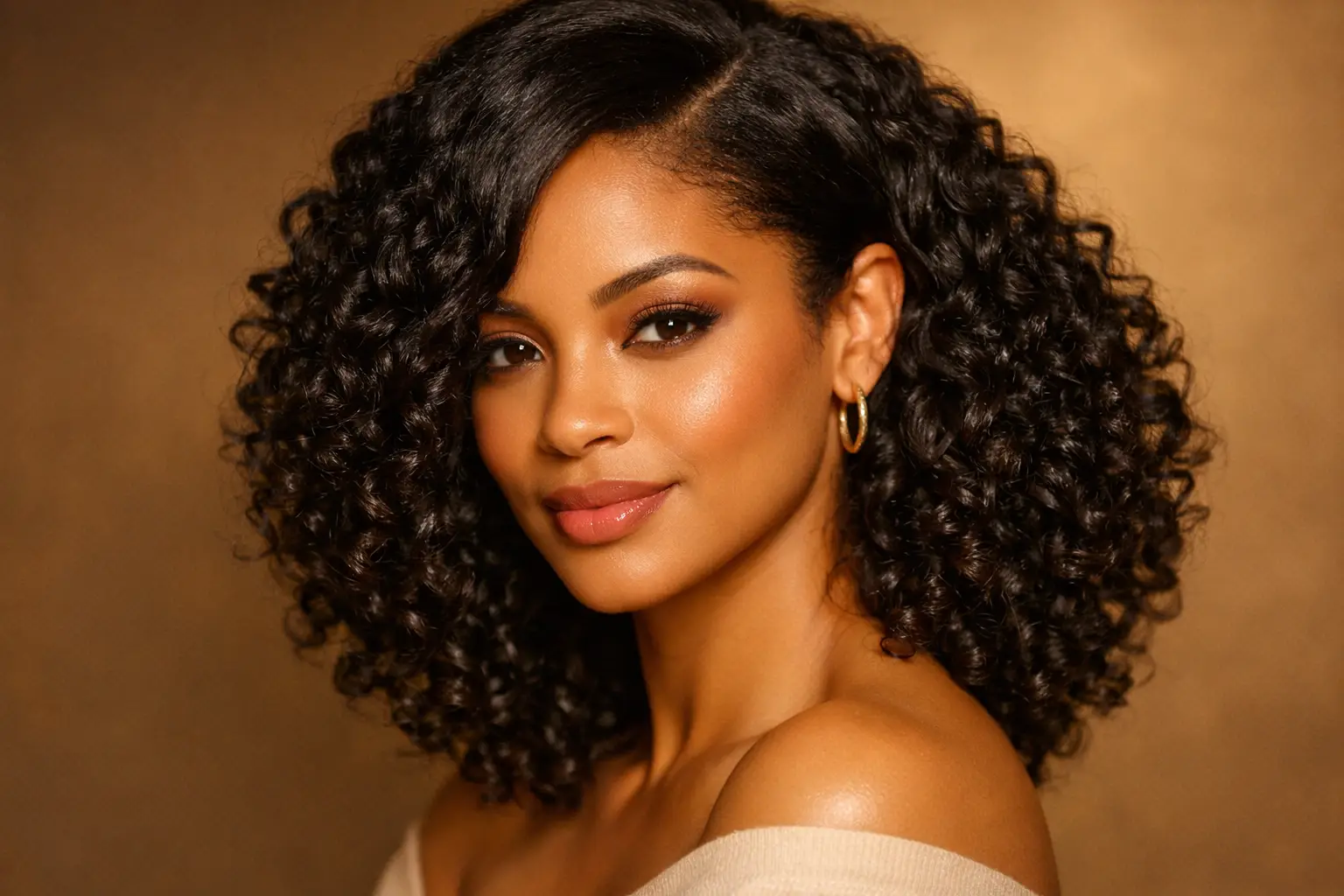 The Defined Curls with Side Part