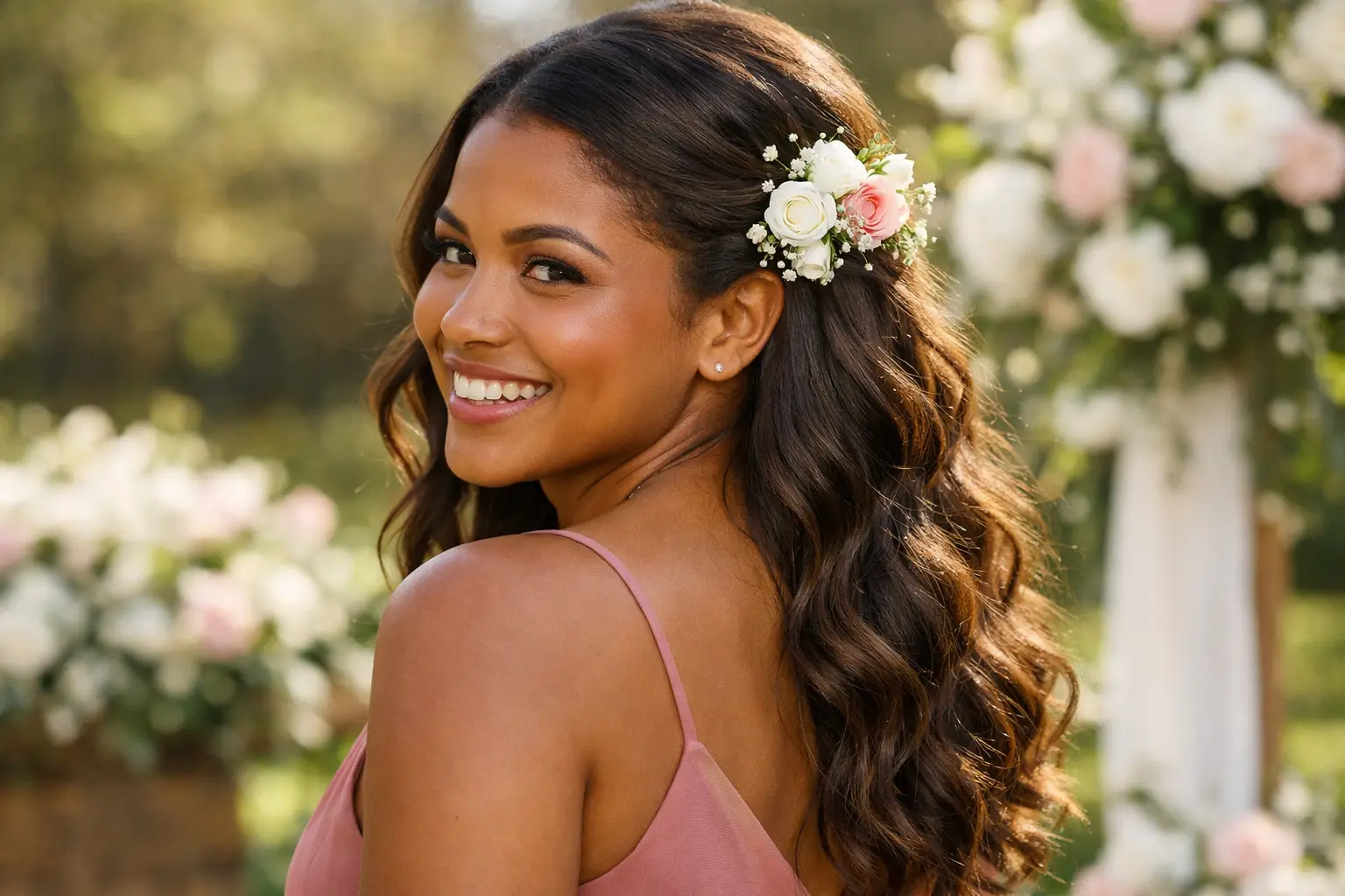 The Floral Accented Half-Up Style