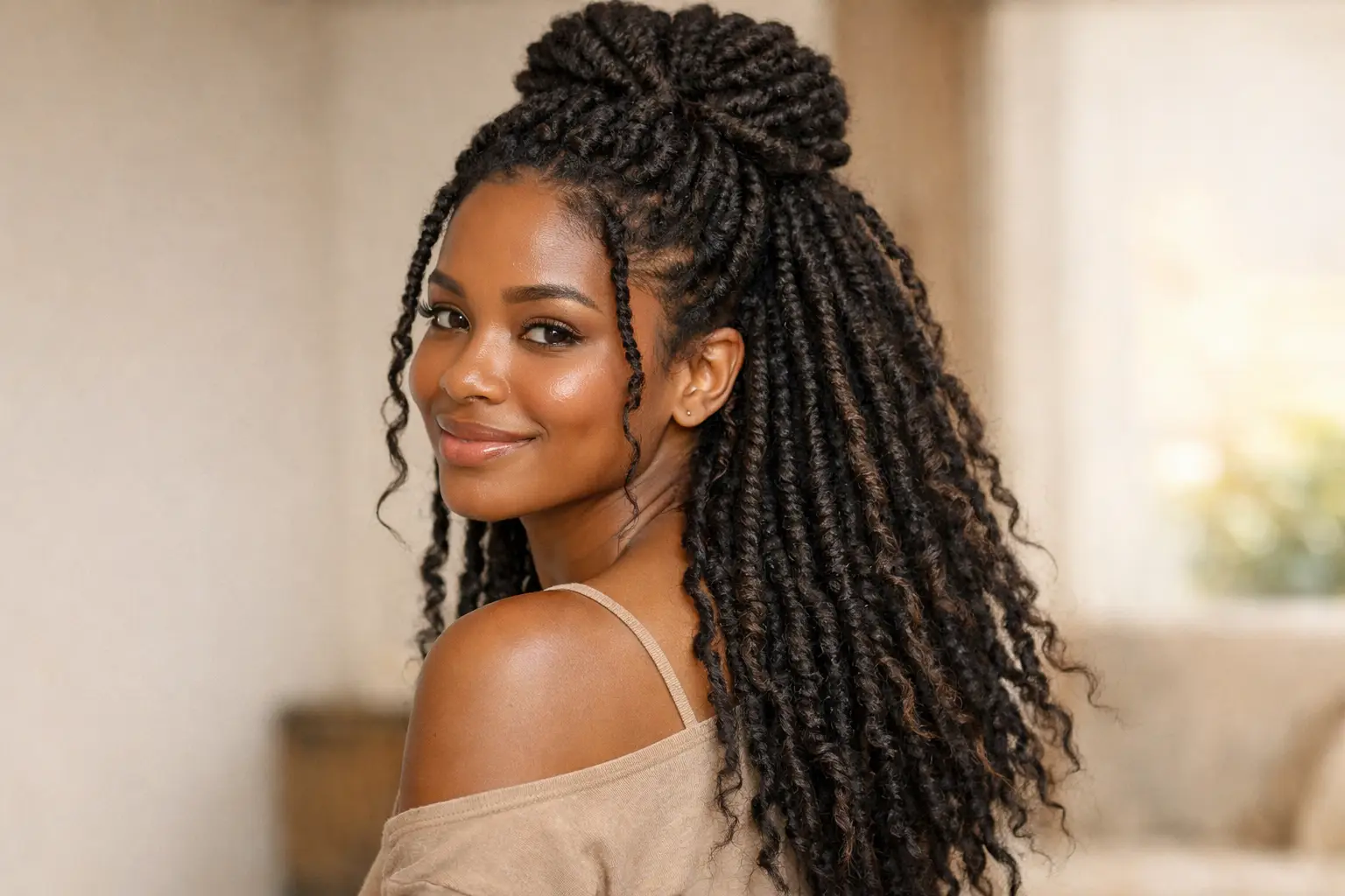 The Kinky Twist Half-Up Half-Down Style
