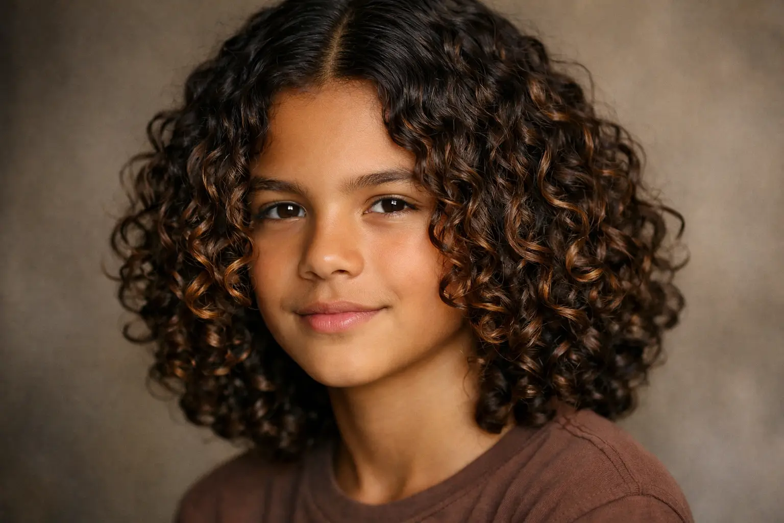 The Long Curly Hair with Middle Part