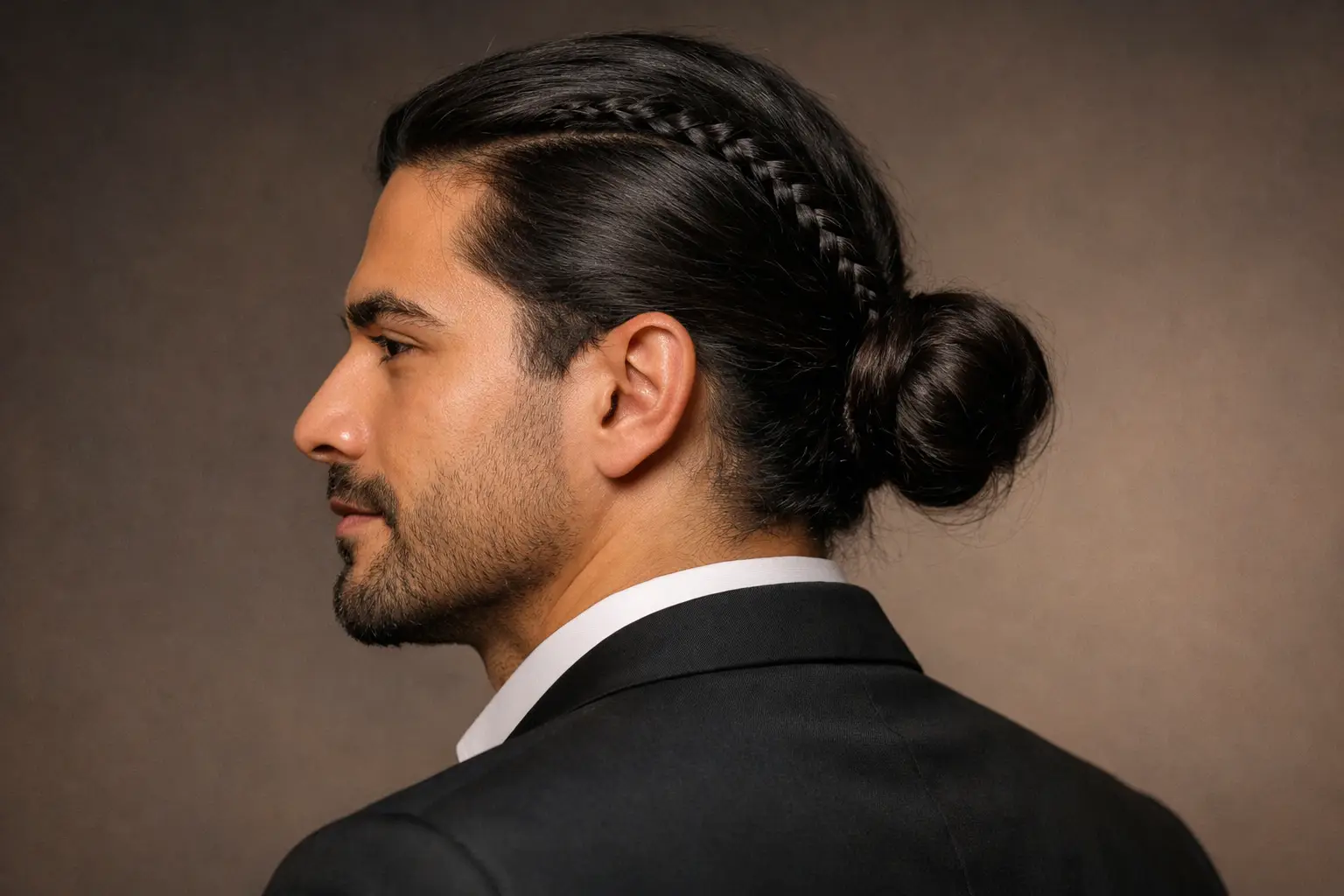 The Low Man Bun with Braided Section
