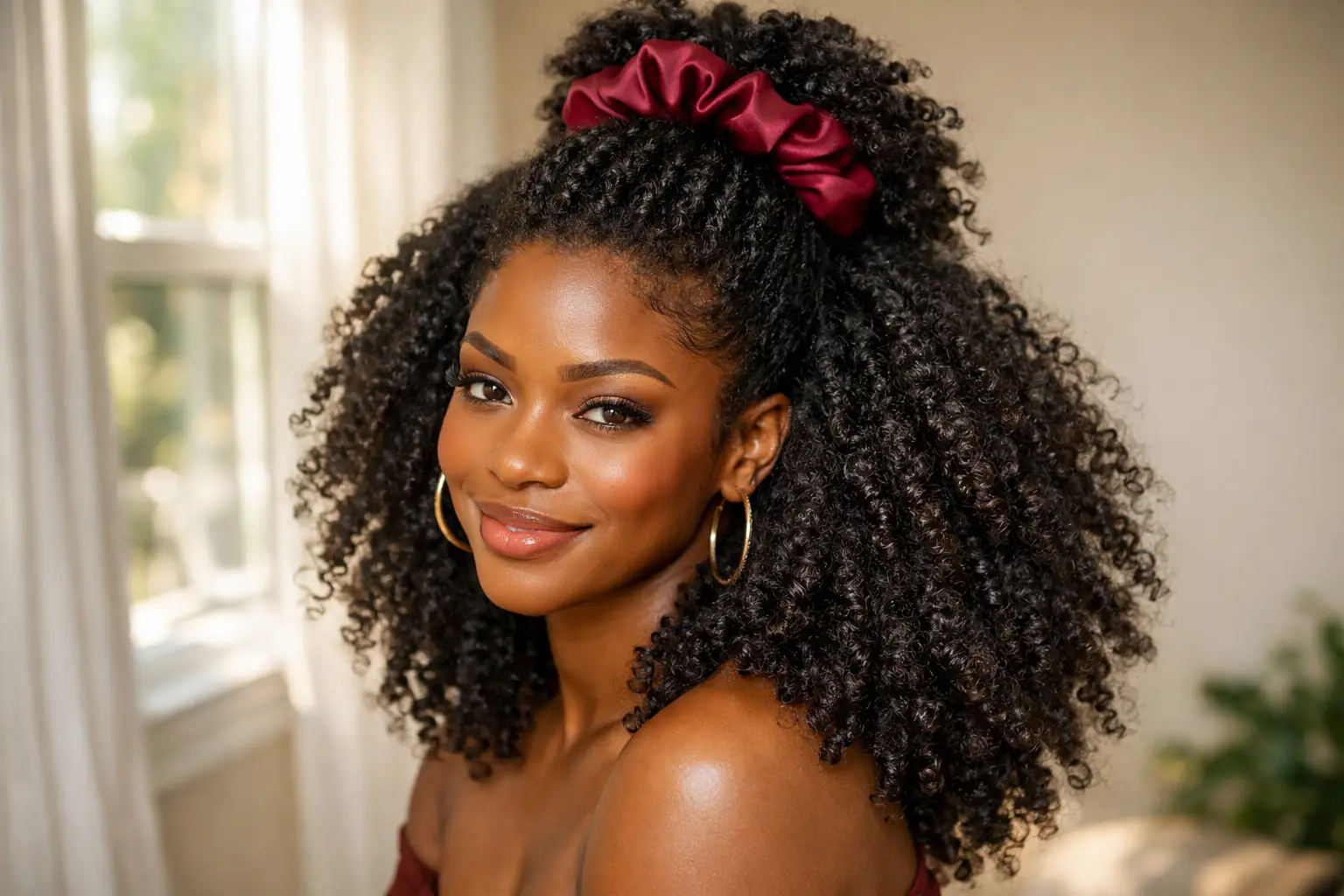 The Natural Afro Curls Half-Up Style