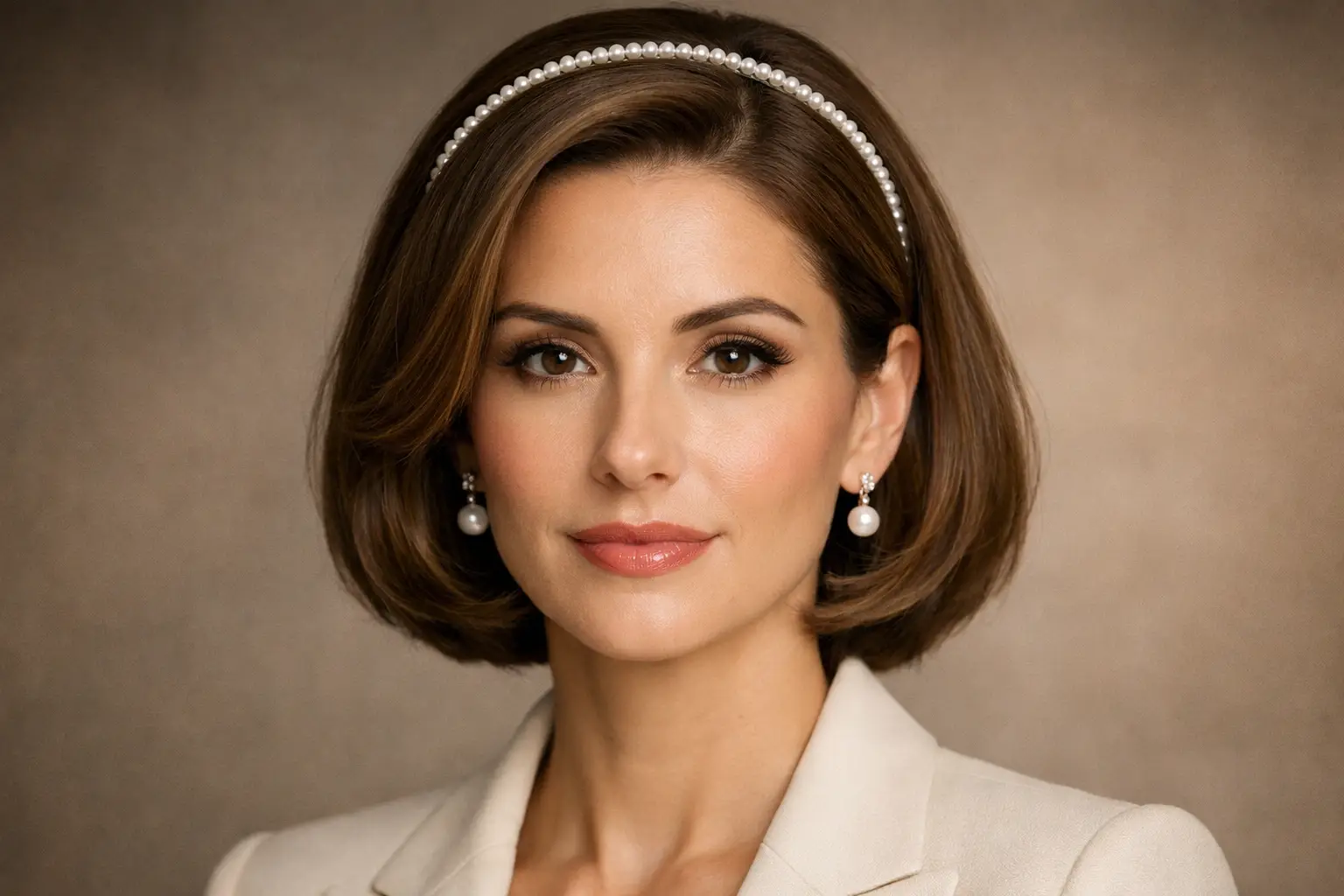 The Old Money Bob with a Pearl Headband