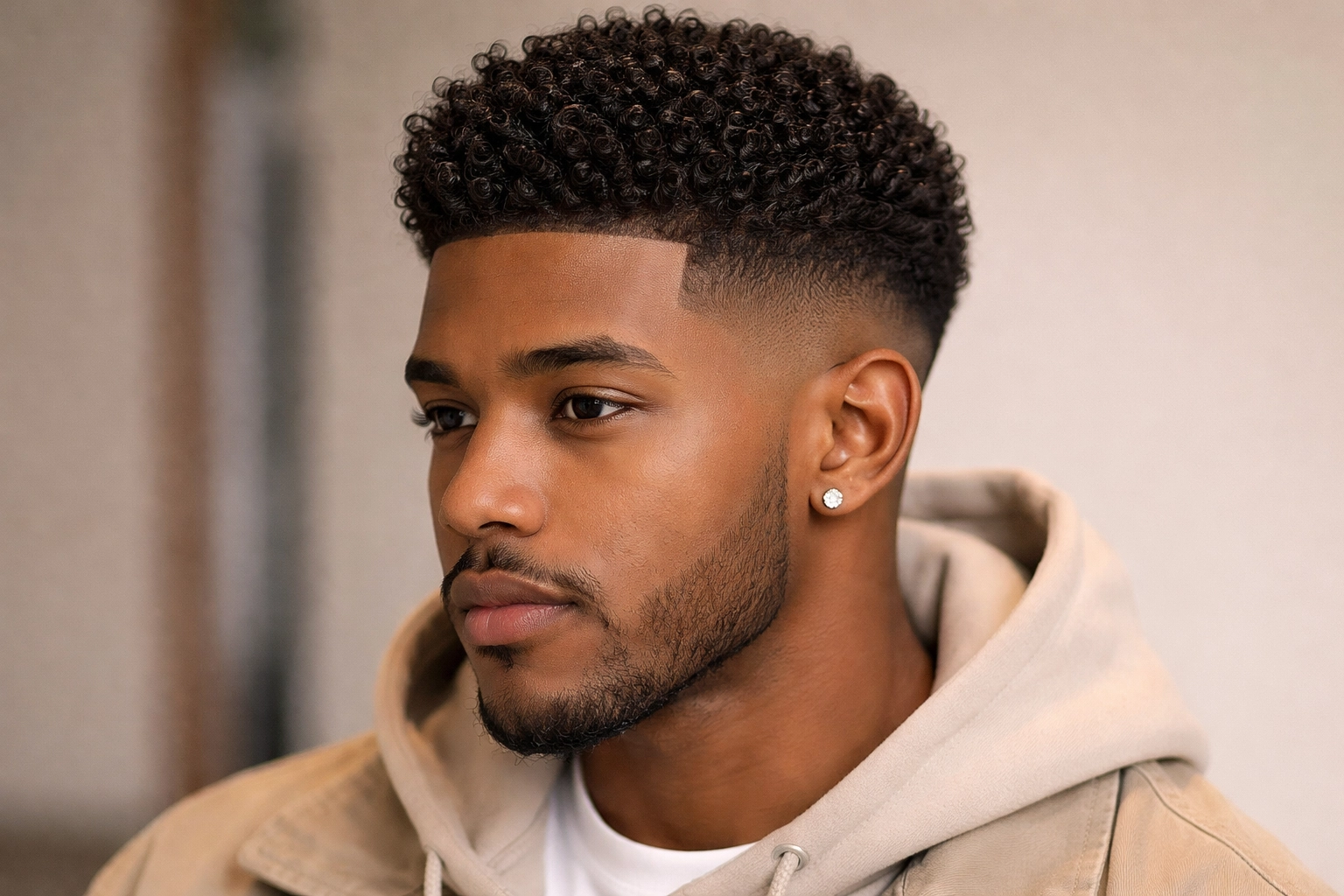 Tight Curls with Mid Fade