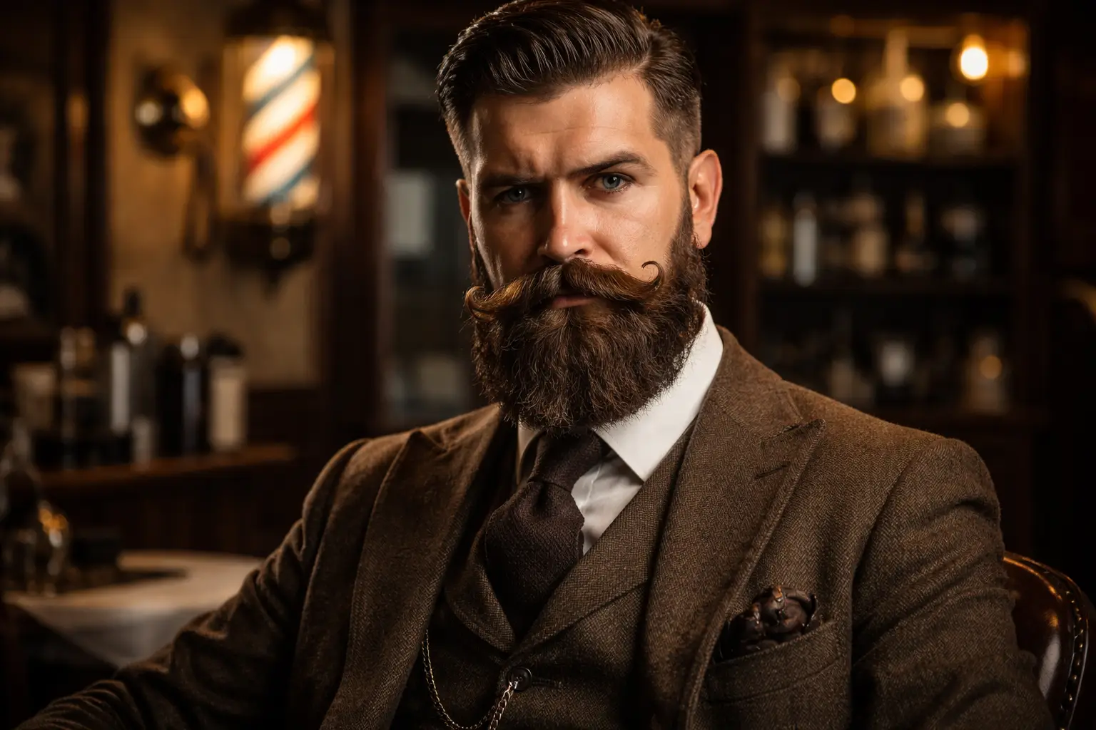 Beard with Handlebar Mustache Style