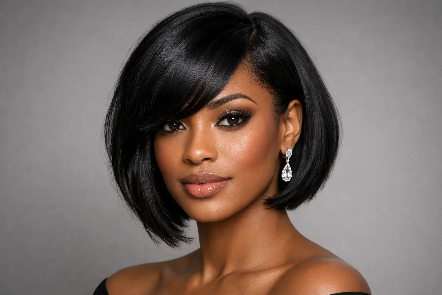 Bob with Deep Side Part and Bangs