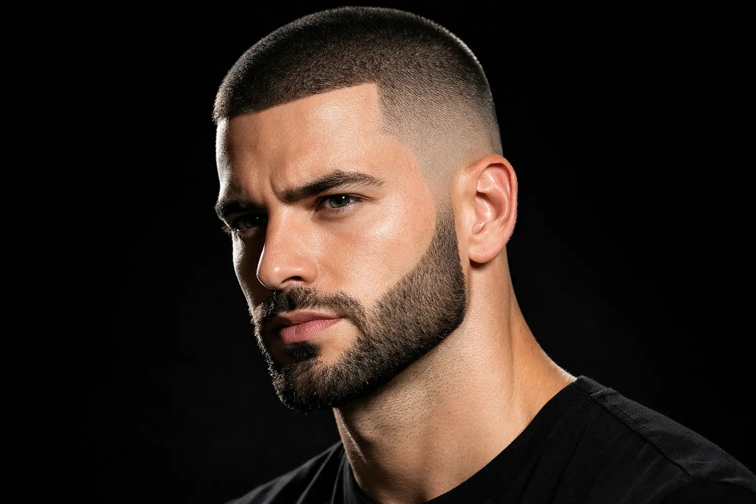 Buzzcut With Defined Beard Line