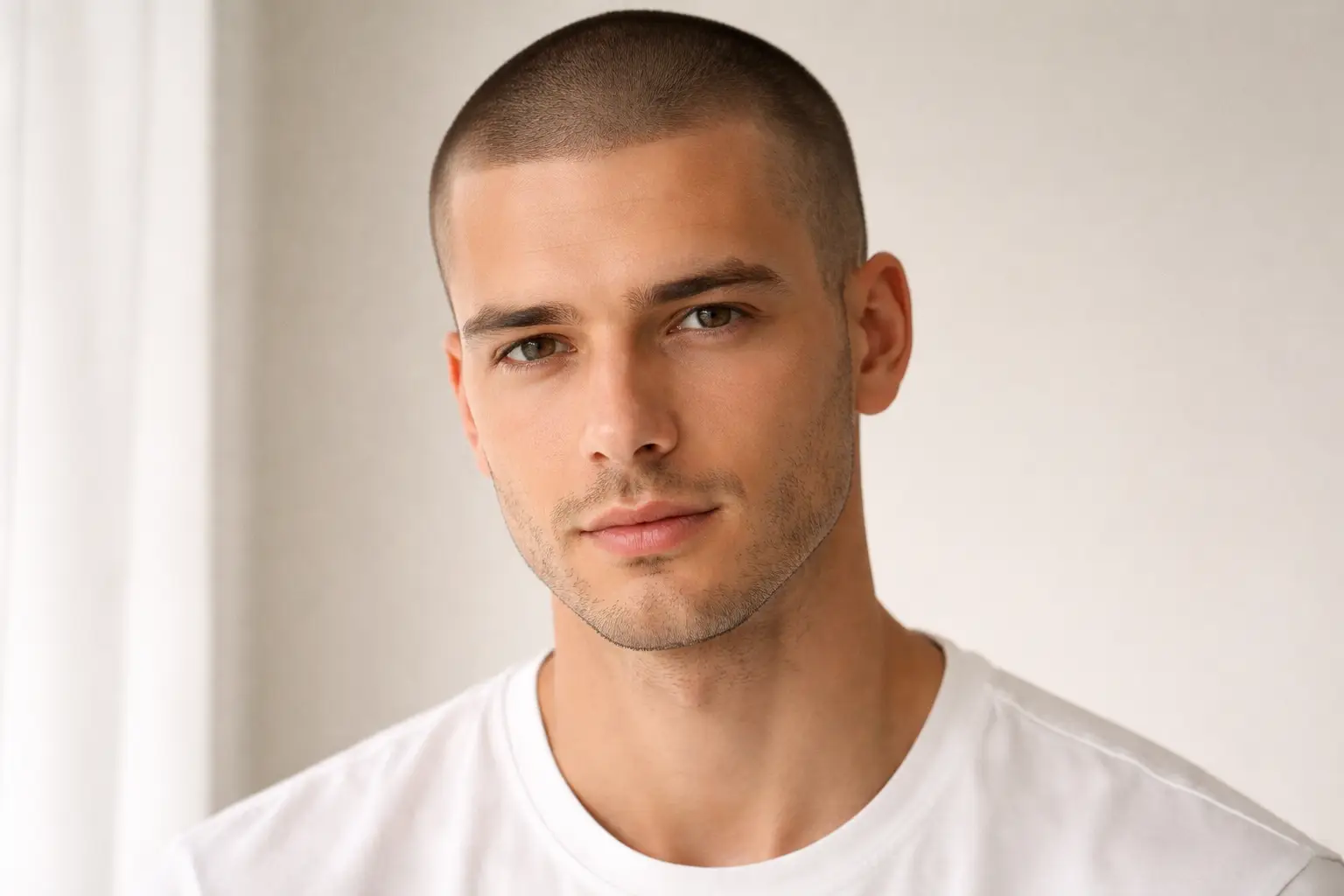 Buzzcut With Light Beard Shadow