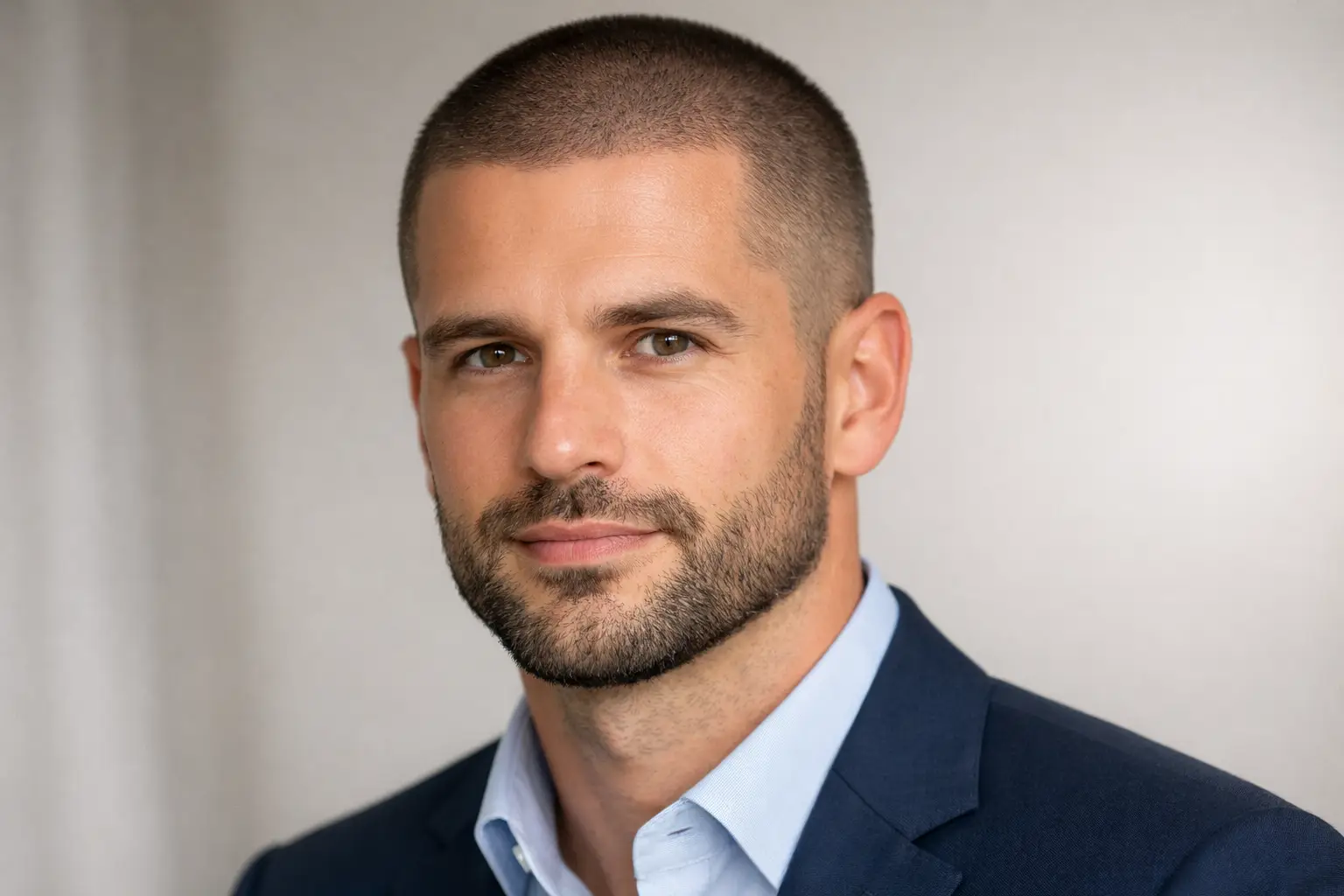 Buzzcut With Short Boxed Beard