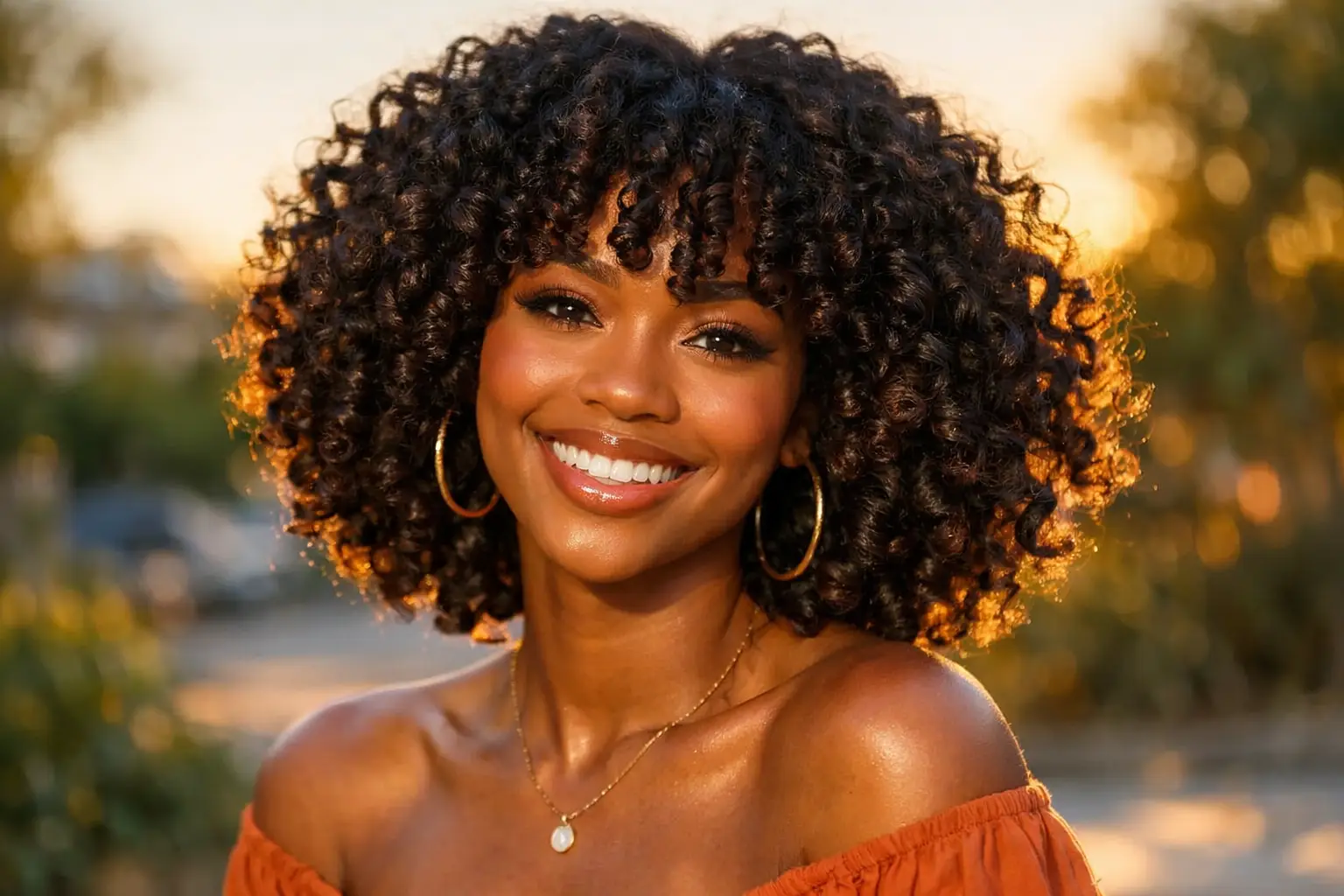 Curly Bob with Natural Bangs