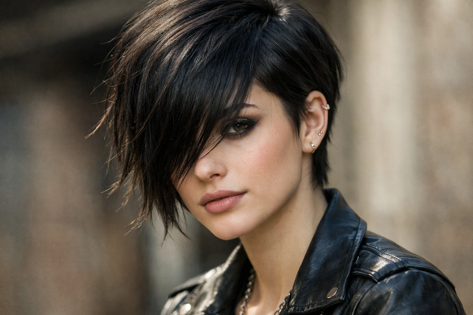 Edgy Pixie with Long Bangs