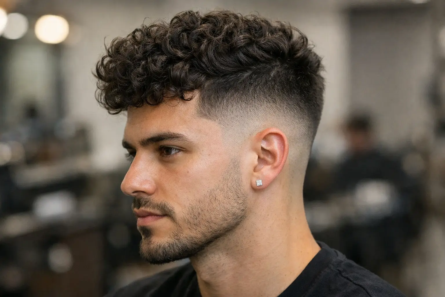 Fade with Curly Top