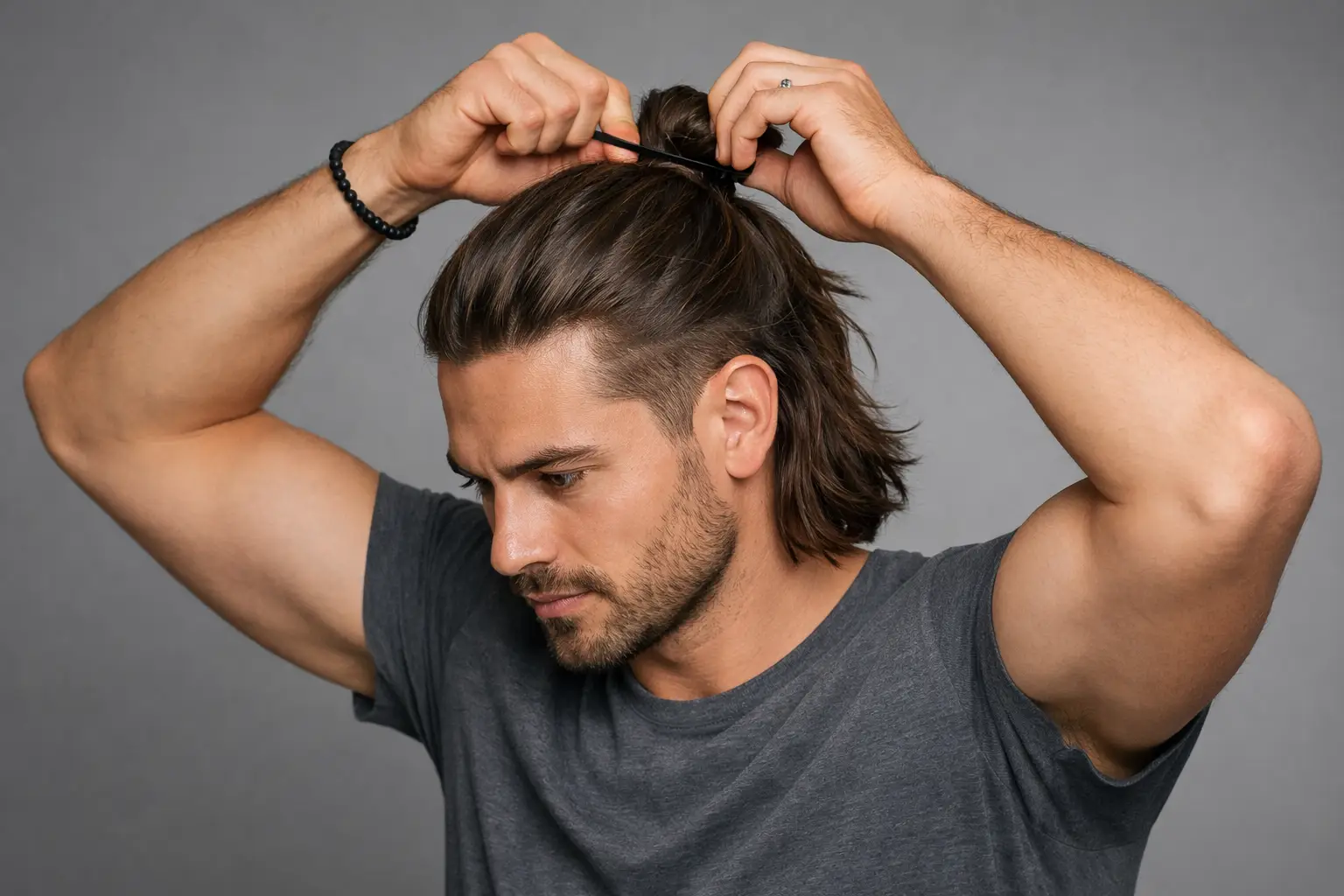 Man Bun with Shoulder Length Hair