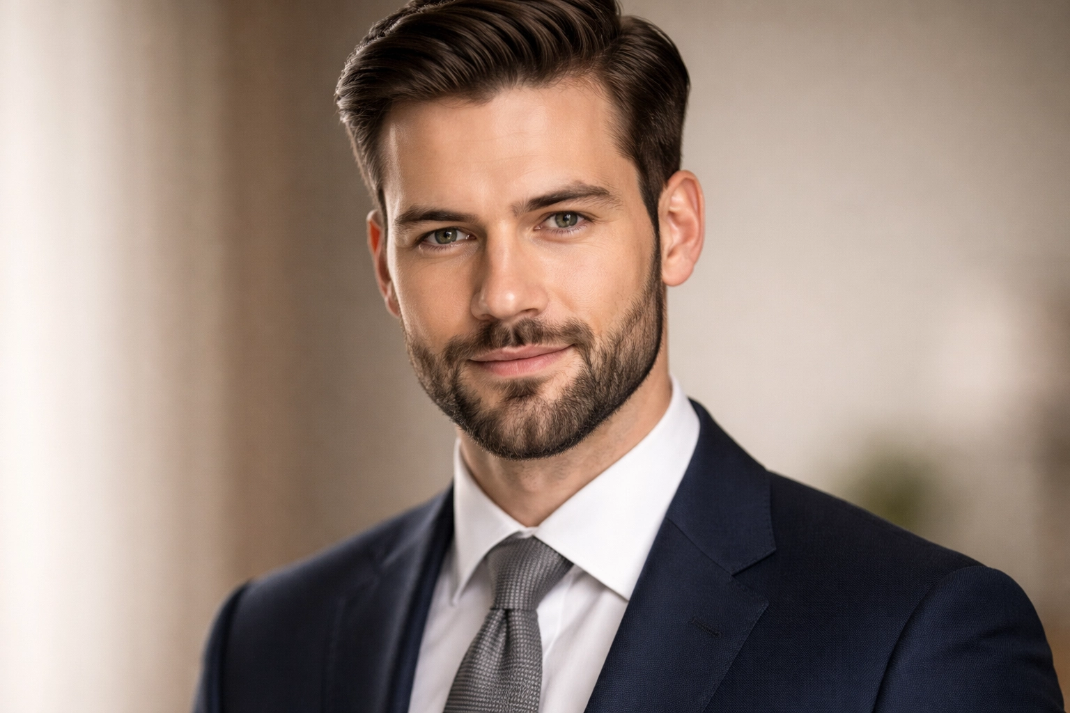 Medium Beard with Side Part Hair