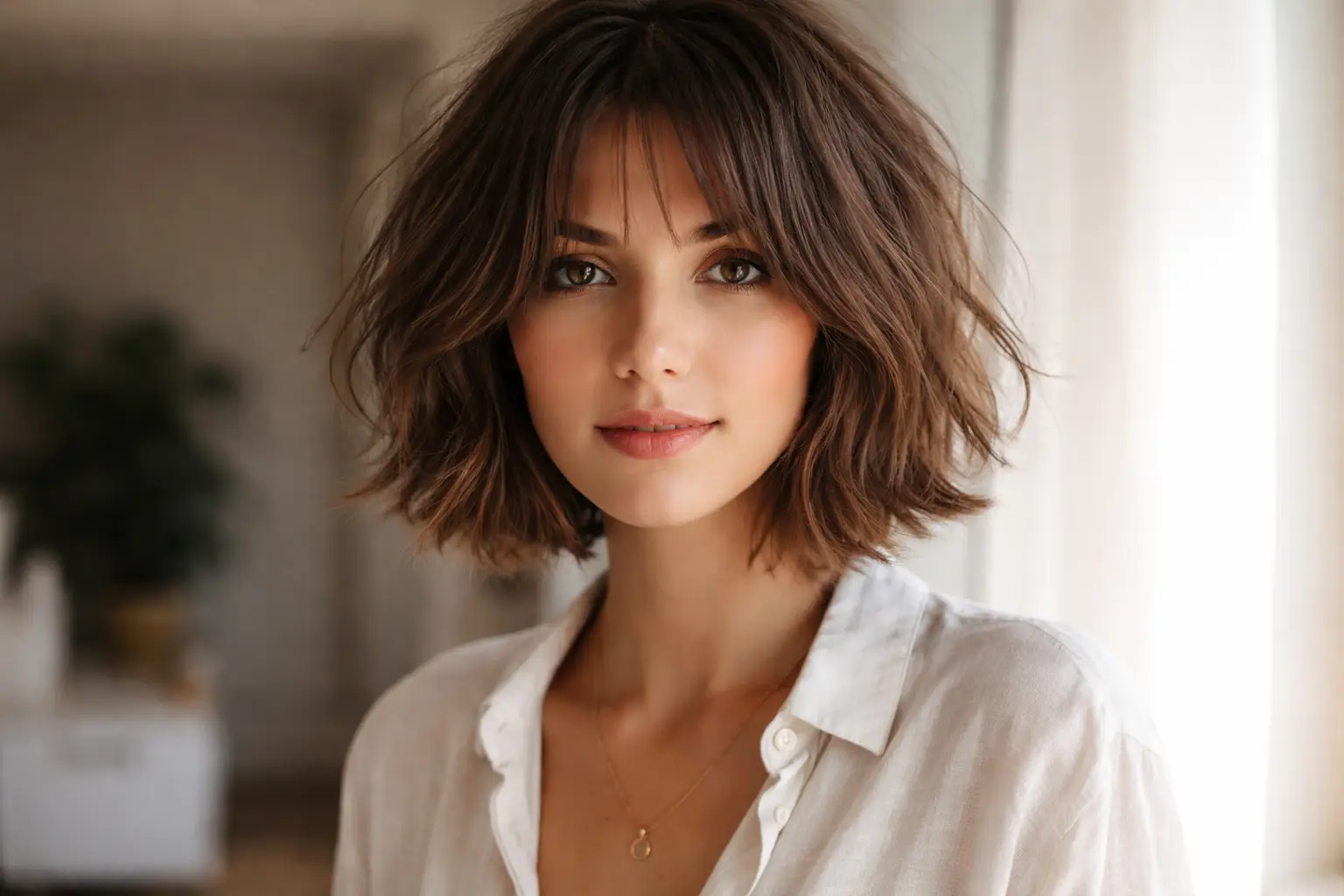 Messy Short Bob with Curtain Bangs