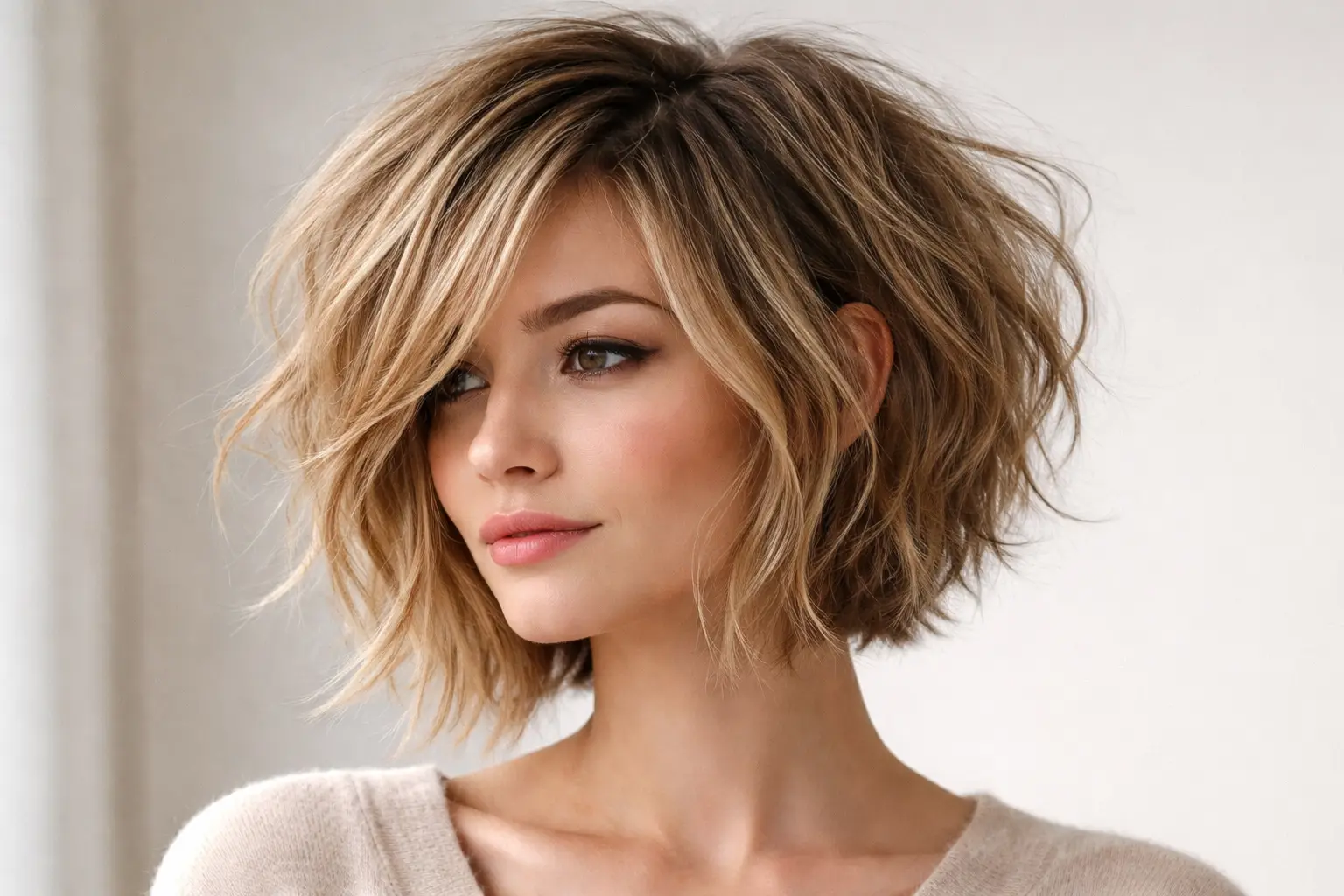 Messy Stacked Bob Look