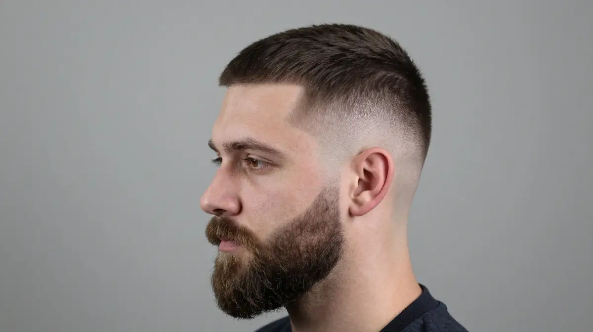Mid Fade with Textured Top and Beard