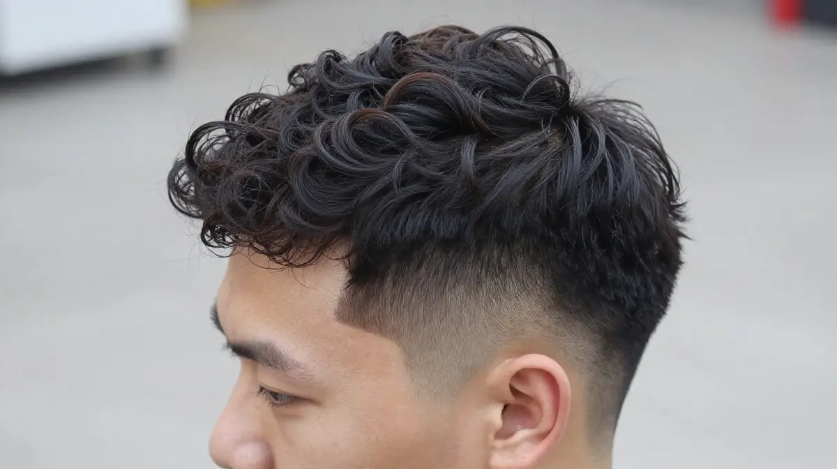 Mid Fade with Wavy Top and Styling Cream