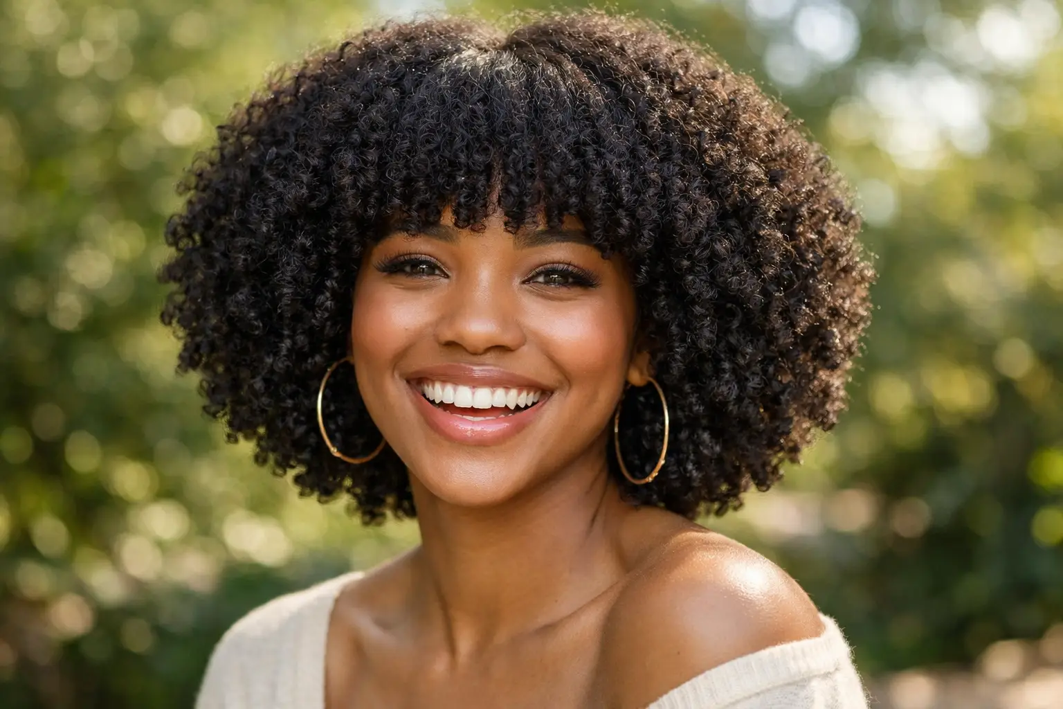 Natural Afro Bob with Rounded Bangs
