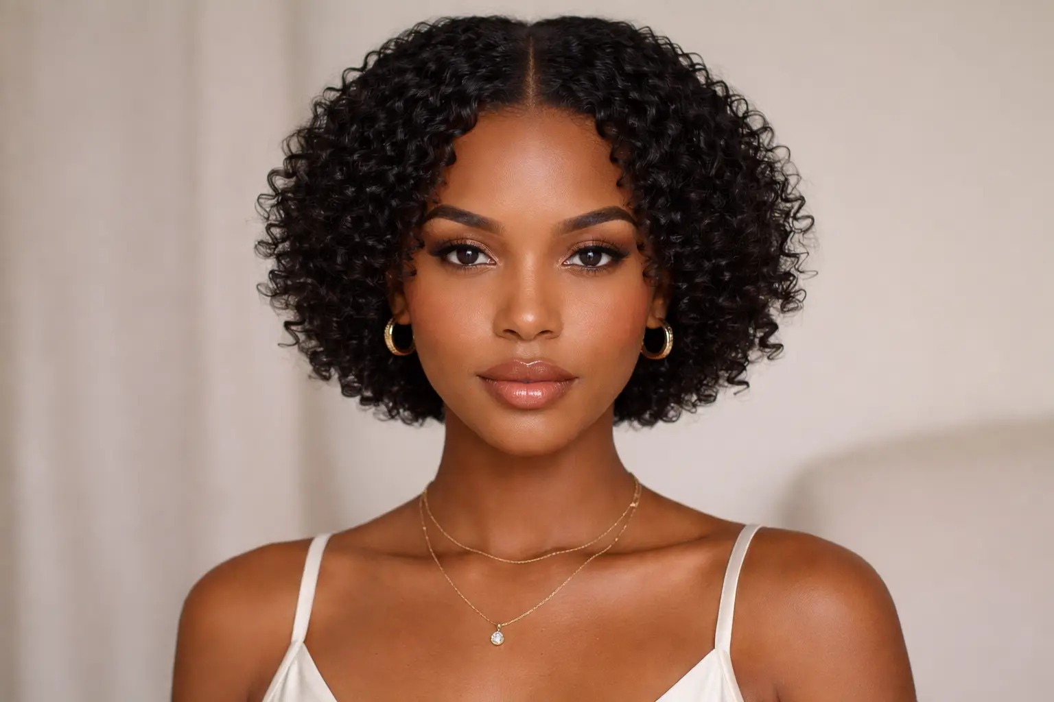 Short Curly with Middle Part