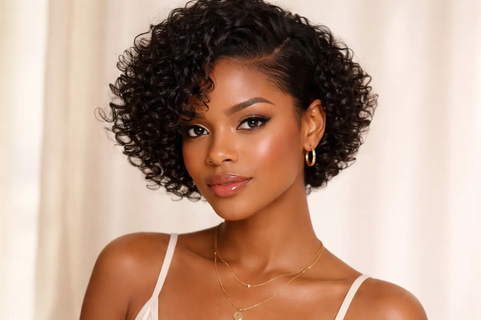 Short Curly with Side Part