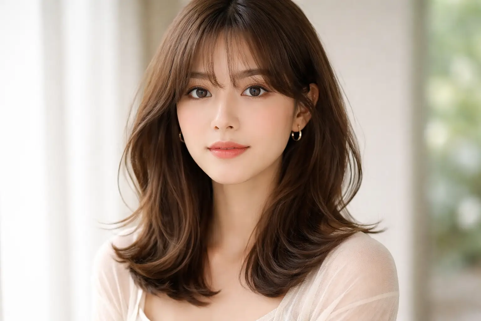 Shoulder Length Hair with Curtain Bangs