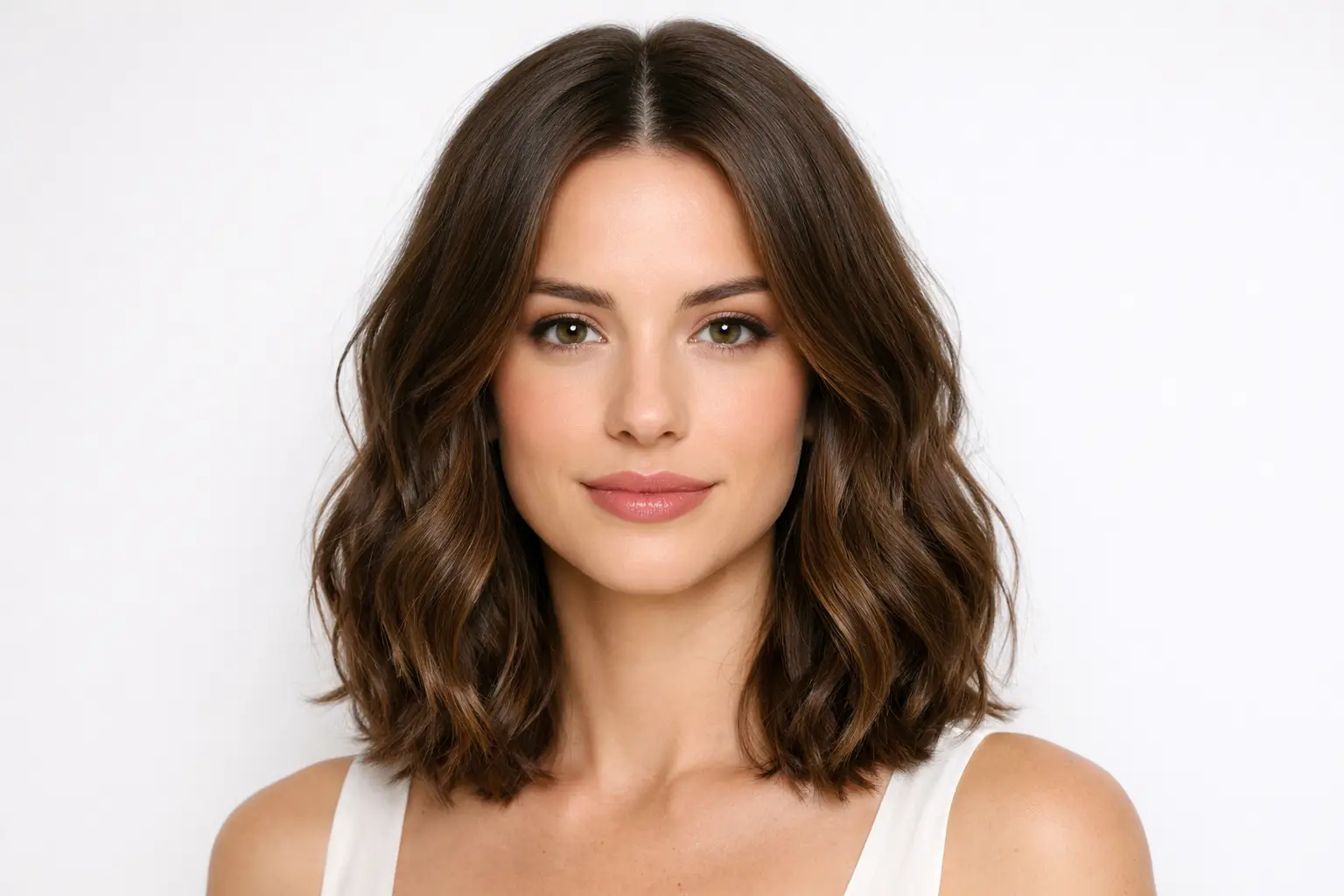 Shoulder Length Waves with Middle Part