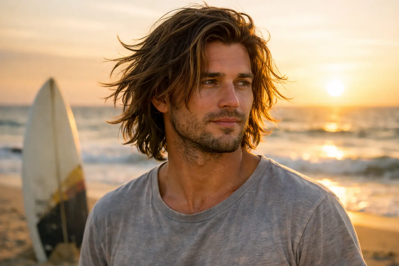 Surfer Style Shoulder Length Hair