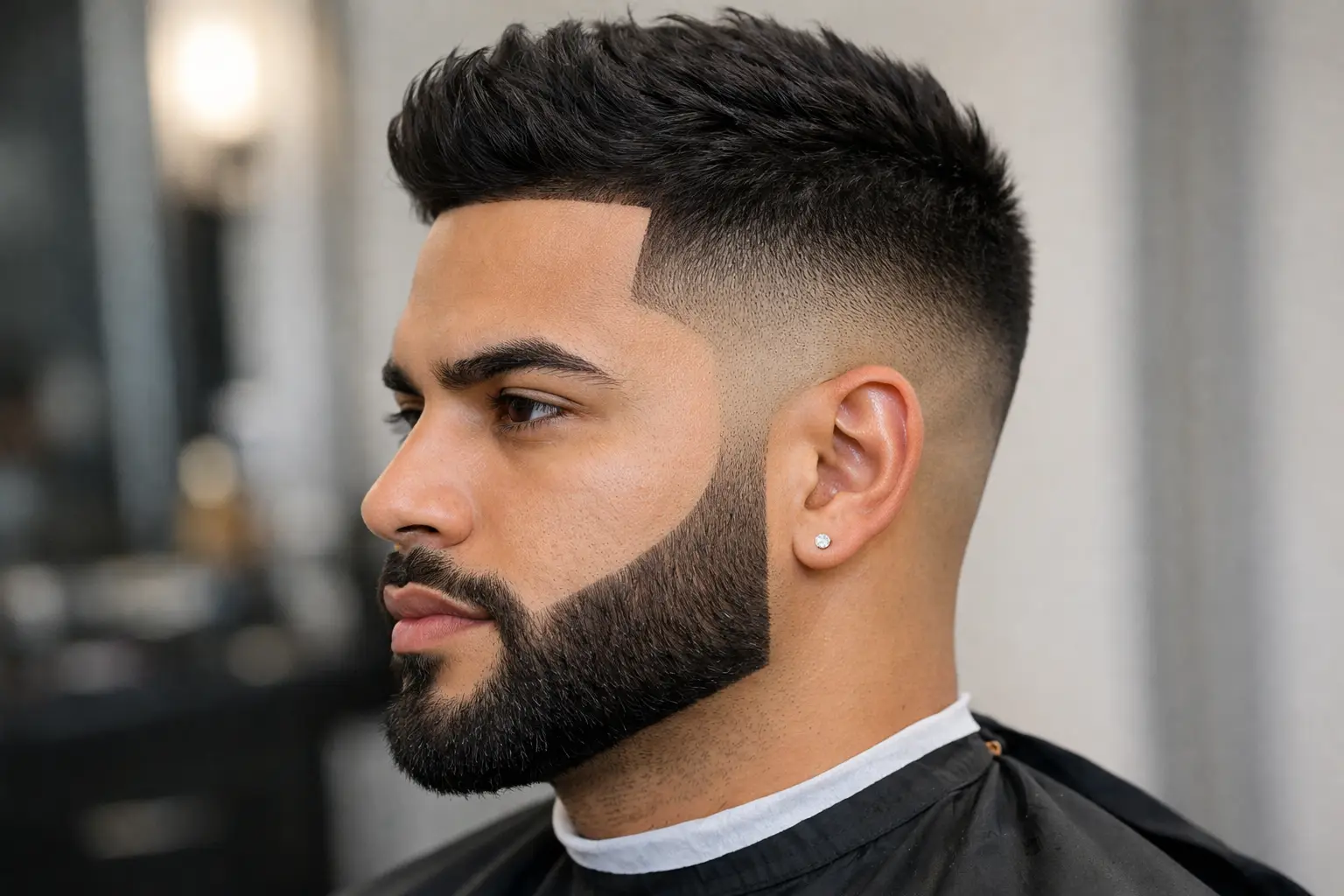 Temple Fade with Defined Beard Line