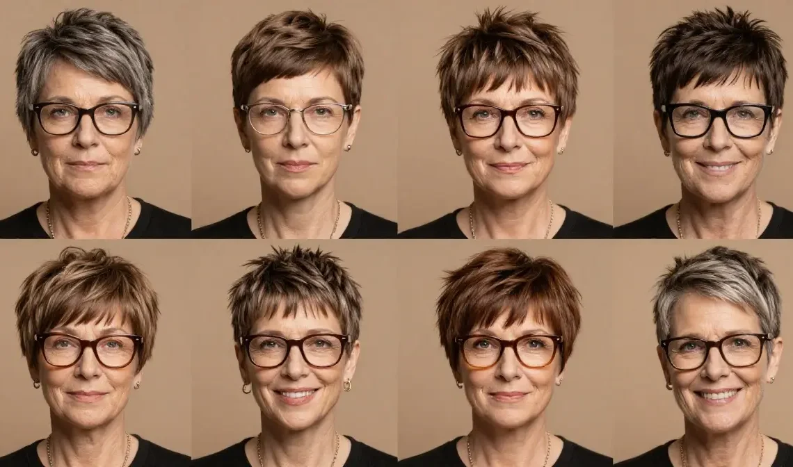 short hairstyles for women over 50 with glasses