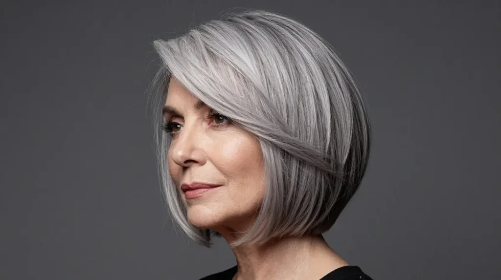 Angled Layered Bob with Gray Hair