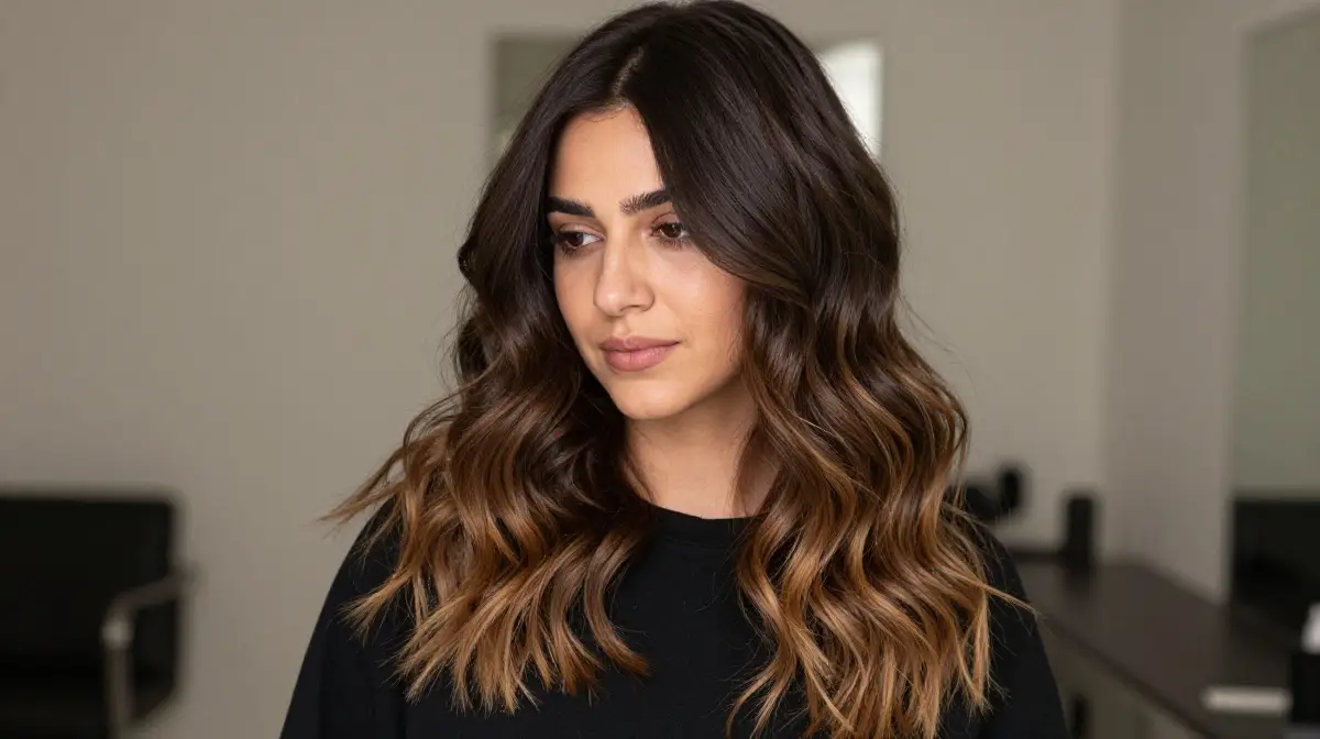 Balayage on Dark Brown with Warm Ends