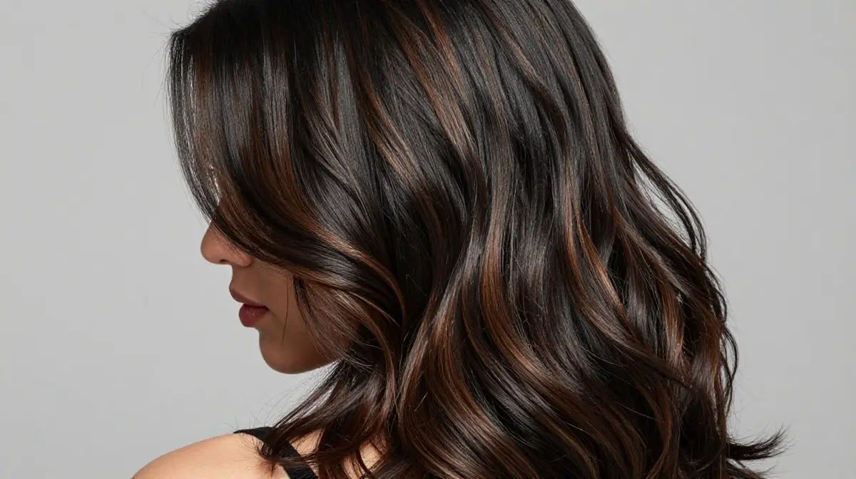 Black Hair Brown Highlights with Shine
