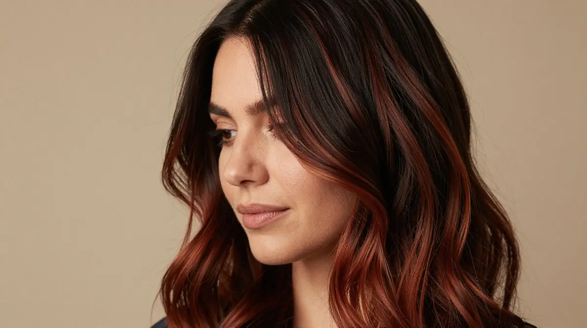 Black Hair with Auburn Brown Highlights