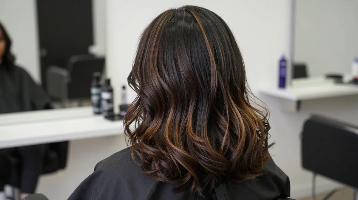 Black Hair with Brown Foil Highlights